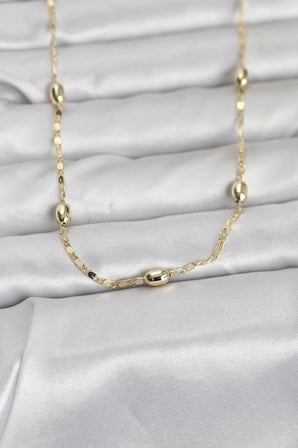 CM 14K Gold Renk Damla Topçuklu Zincir Model 60 cm Kadın Kolye 5886