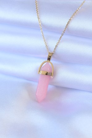 316L Çelik Gold Renk Kristal Pembe Taş Model Kadın kolye 5886