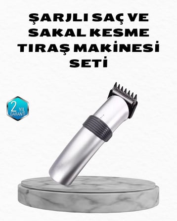 Profesyonel Şarjlı Saç ve Sakal Kesme Makinesi – Paslanmaz Çelik Bıçaklı Er