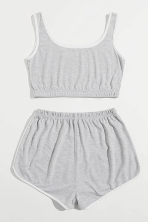 Kadın Gri Askılı Crop Top ve Şortlu Gecelik Takım H110559