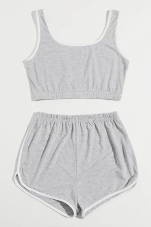 Kadın Gri Askılı Crop Top ve Şortlu Gecelik Takım H110559
