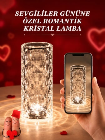 Sevgililer Günü İçin Hediye Kristal Lamba Sevgiliye Hediye USB Şarjlı Gece Lam