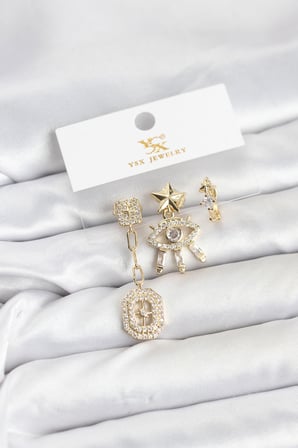 Pirinç Gold Renk Göz ve Kutup Yıldızı Model YSX Trio Küpe Seti 5886