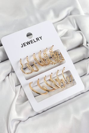 Pirinç Karışık Halka Model Gold Renk 6 Çift Kadın Küpe Set 5886