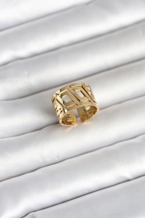 316L Çelik Gold Renk Geometrik Model Kadın Yüzük 5886