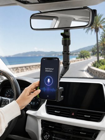 Araç İçi Telefon Standı Dikiz Aynasına Takılan Ayarlanabilir Telefon Tutucu