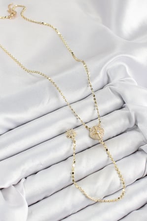 Pirinç Zirkon Taşlı Ezme Zincirli Madalyon Model Gold Renk Y Kolye 5886