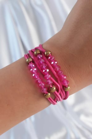 Pembe Renk Zirkon Taşlı İpli Çoklu Bileklik 5886