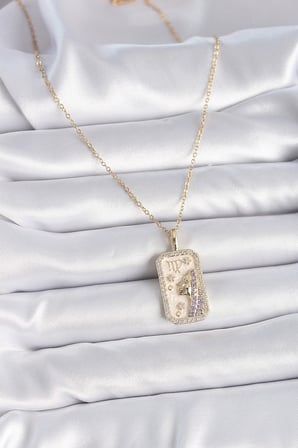 316L Çelik Gold Renk Zincir Başak Burcu Zirkon Taşlı Kadın Kolye 5886