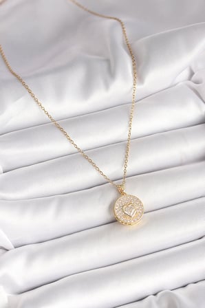 316L Çelik Gold Renk Zincir Madalyon Zirkon Taşlı Kalp Model Kadın Kolye 5886