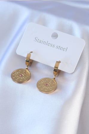 316L Çelik Gold Renk Göz İşleme Zirkon Taş Detay Kadın Küpe 5886
