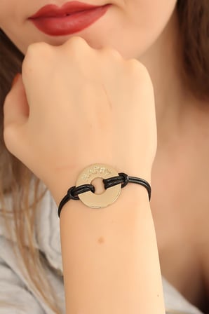 HAPPY (Mutlu) Siyah Deri İpli Unisex Mood Bileklik 5886
