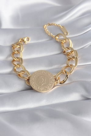 316L Çelik Gold Renk Tam Altın Model Samanyolu Kadın Bileklik 5886