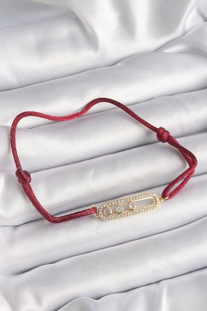 Kırmızı İpli Asansörlü Zirkon Taşlı Gold Messika Model Kadın Bileklik 5886