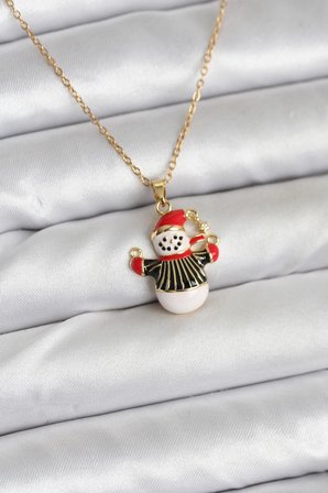 316L Çelik Zincir Gold Renk Kardan Adam Figürlü Yılbaşı Temalı Kadın Kolye 5