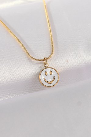 316L Çelik Zincir Altın Renk Mermer Desenli Minimal Smile Kolye 5886