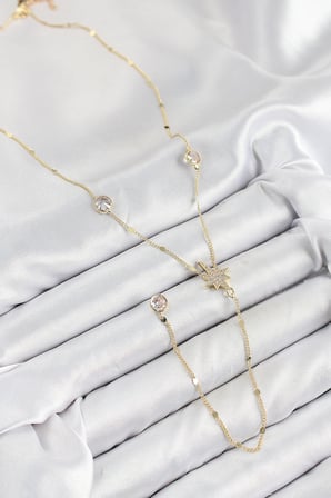 Pirinç Zirkon Taşlı Kutup Yıldızı Model Gold Renk Y Kolye 5886