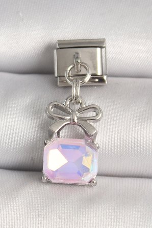 316L Çelik Gümüş Renk Pembe Zirkon Taşlı Çanta Model Nomination Charm 5886