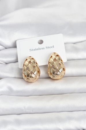 316L Çelik Gold Renk Motifli Damla Kadın Küpe 5886