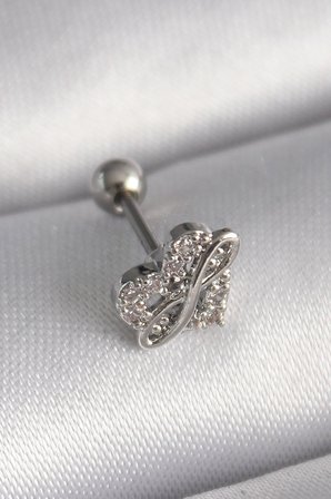 316L Çelik Gümüş Renk Zirkon Taşlı Sonsuzluk Detay Tragus Piercing 5886