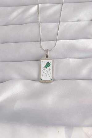 316L Çelik Gümüş Renk Beyaz Mineli Tarot Kolye 5886