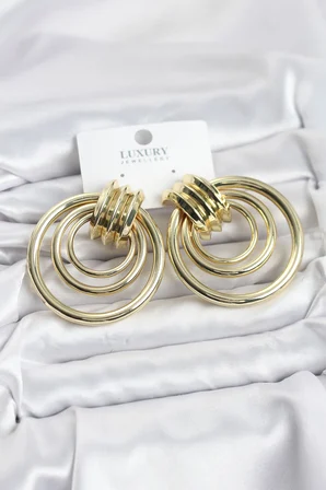 Pirinç Gold Renk Halka Model Vintage Kadın Küpe 5886