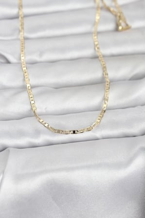 CM 14K Gold Renk Lazerli Yassı Model Zincirli 60 cm Kadın Kolye 5886