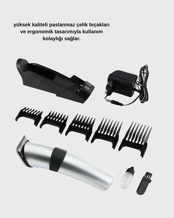 Kablosuz Profesyonel Tıraş Makinesi – Şarjlı 60 Dakika Kullanım Süreli Çeli