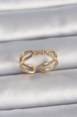 Pirinç Gold Renk Ayarlanabilir Zirkon Taşlı Sarmal Model Kadın Yüzük 5886