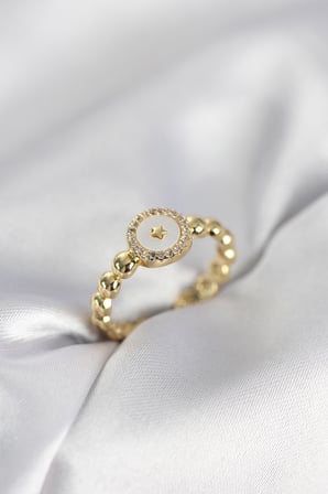 Gold Renk Sedefli Yıldız Model Zirkon Taşlı Kadın Yüzük 5886