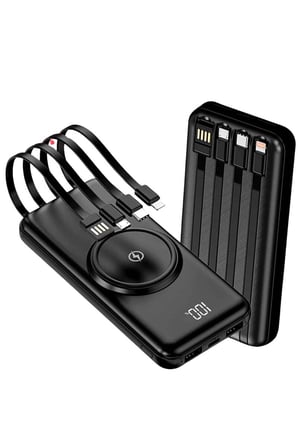 Kablosuz Çoklu Şarj Girişli 10.000 Mah Kablolu Powerbank Taşınabilir