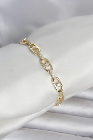 Pirinç Gold Renk Zirkon Taşlı Kadın Bileklik 5886