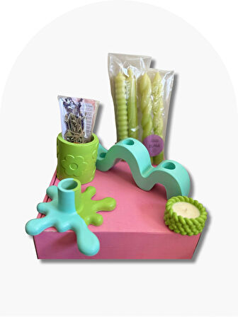 Elmalı Ritüel Mum Mumluk Adaçayı Tütsü Seti