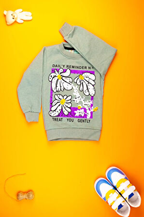 Kız Çocuk Giyim - Pamuklu, Rahat ve Şık Çiçek Baskılı Sweatshirt