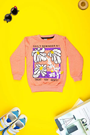 Kız Çocuk Giyim - Pamuklu, Rahat ve Şık Çiçek Baskılı Sweatshirt