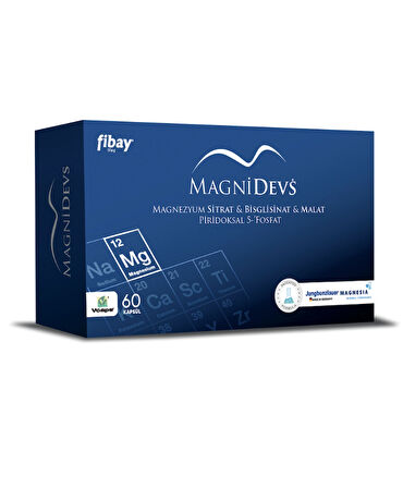 Magnidevs 60 Kapsül Üçlü Form (SİTRAT, BİGLİSİNAT, MALAT, VİTAMİN B6 İçeren Gıda Takviyesi)