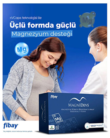 Magnidevs 60 Kapsül Üçlü Form (SİTRAT, BİGLİSİNAT, MALAT, VİTAMİN B6 İçeren Gıda Takviyesi)