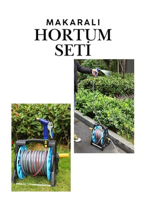 Makaralı Hortum Seti 20 Metre Bahçe Sulama ve Araç Yıkama Seti 1/2 İnç Bahçe ve Oto Yıkama Seti