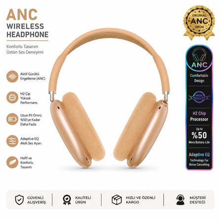 Kulaklık ANC Kulak Üstü Kablosuz Bluetooth 