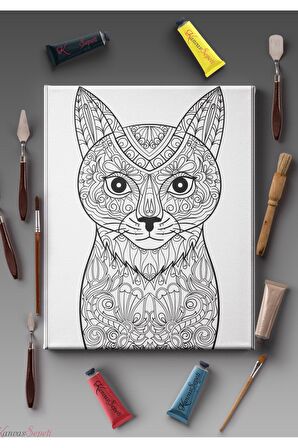 Ölçü Seçenekli Tüm Boya Türlerine Uygun Boyanabilir Tablo Tuval Mandala Çizgili Hazır Şablon Tuval