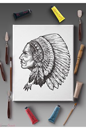 Ölçü Seçenekli Tüm Boya Türlerine Uygun Boyanabilir Tablo Tuval Mandala Çizgili Hazır Şablon Tuval