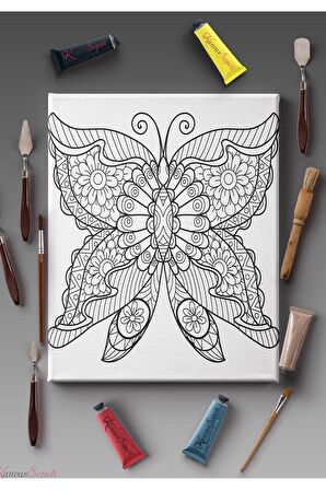 Ölçü Seçenekli Tüm Boya Türlerine Uygun Boyanabilir Tablo Tuval Mandala Çizgili Hazır Şablon Tuval