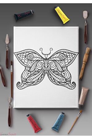 Ölçü Seçenekli Tüm Boya Türlerine Uygun Boyanabilir Tablo Tuval Mandala Çizgili Hazır Şablon Tuval