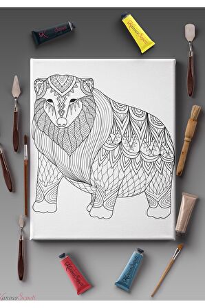 Ölçü Seçenekli Tüm Boya Türlerine Uygun Boyanabilir Tablo Tuval Mandala Çizgili Hazır Şablon Tuval