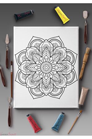 Ölçü Seçenekli Tüm Boya Türlerine Uygun Boyanabilir Tablo Tuval Mandala Çizgili Hazır Şablon Tuval