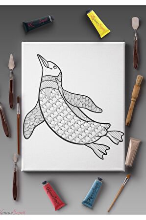 Ölçü Seçenekli Tüm Boya Türlerine Uygun Boyanabilir Tablo Tuval Mandala Çizgili Hazır Şablon Tuval