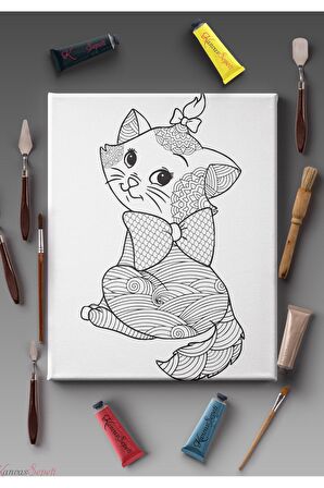 Ölçü Seçenekli Tüm Boya Türlerine Uygun Boyanabilir Tablo Tuval Mandala Çizgili Hazır Şablon Tuval