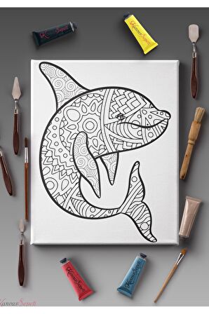 Ölçü Seçenekli Tüm Boya Türlerine Uygun Boyanabilir Tablo Tuval Mandala Çizgili Hazır Şablon Tuval