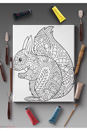 Ölçü Seçenekli Tüm Boya Türlerine Uygun Boyanabilir Tablo Tuval Mandala Çizgili Hazır Şablon Tuval