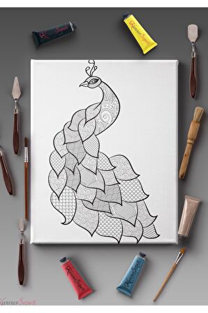 Ölçü Seçenekli Tüm Boya Türlerine Uygun Boyanabilir Tablo Tuval Mandala Çizgili Hazır Şablon Tuval